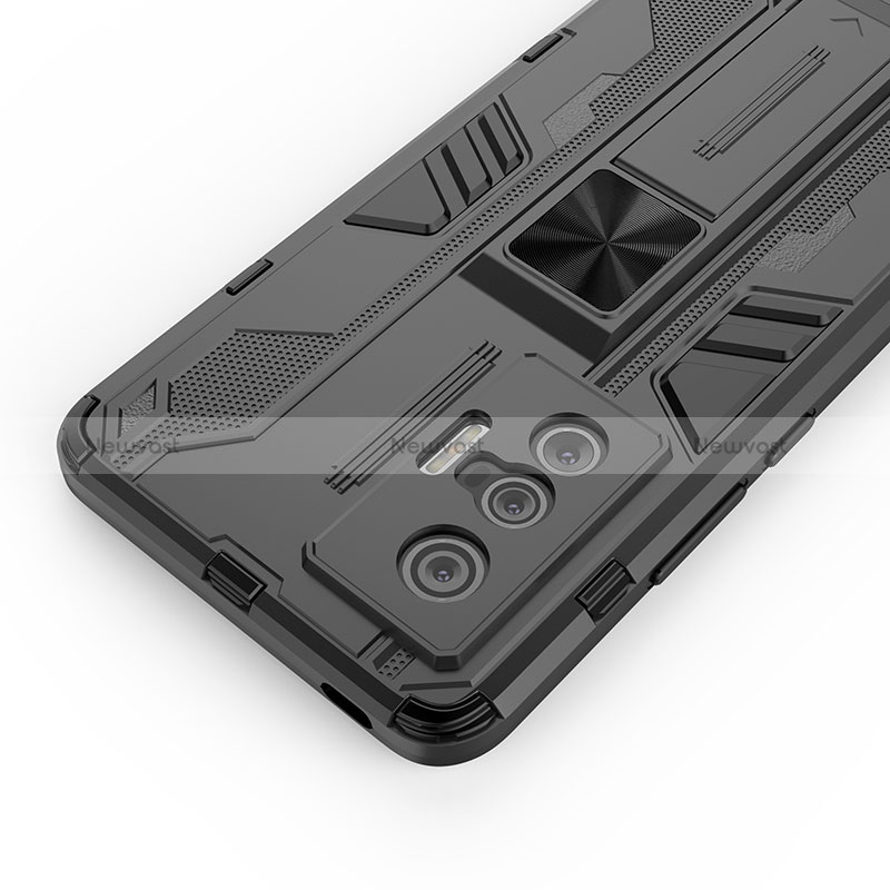 Silicone Matte Finish and Plastic Back Cover Case with Magnetic Stand KC3 for Vivo X70t