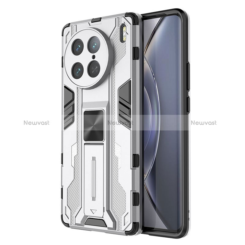 Silicone Matte Finish and Plastic Back Cover Case with Magnetic Stand KC3 for Vivo X90 Pro 5G