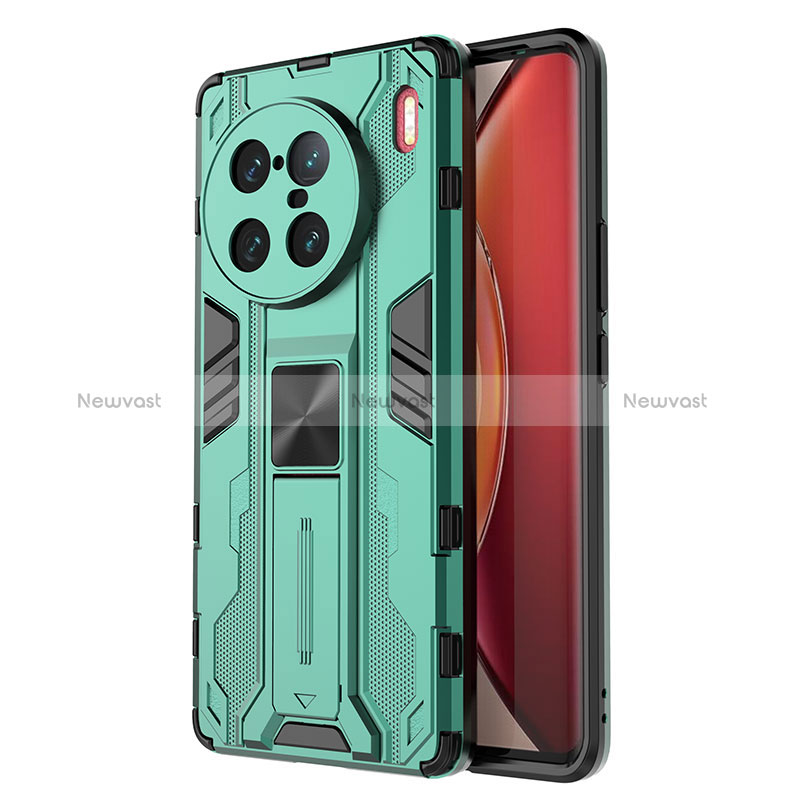 Silicone Matte Finish and Plastic Back Cover Case with Magnetic Stand KC3 for Vivo X90 Pro+ Plus 5G