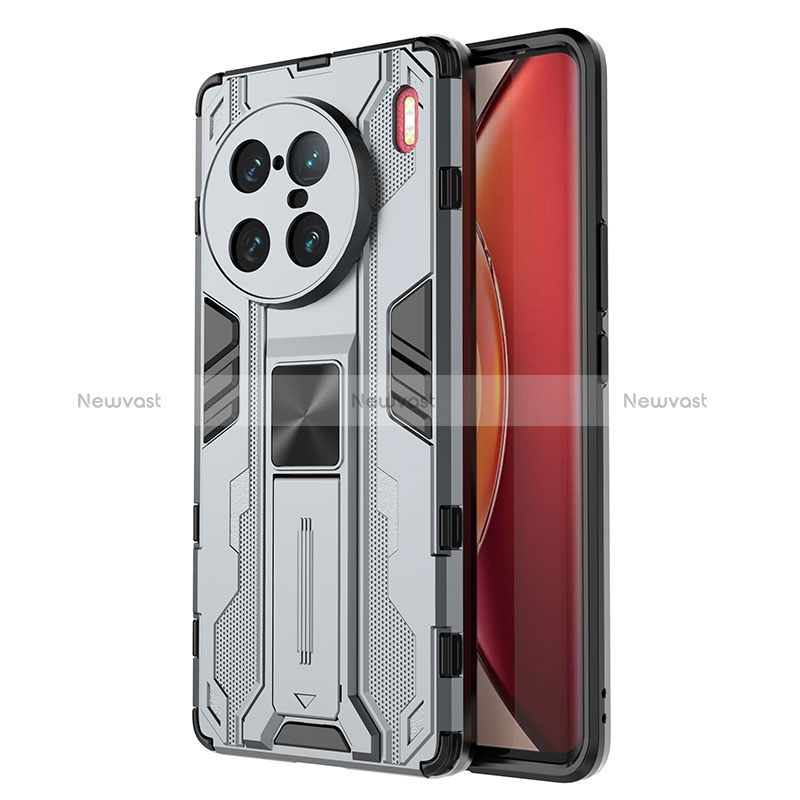 Silicone Matte Finish and Plastic Back Cover Case with Magnetic Stand KC3 for Vivo X90 Pro+ Plus 5G