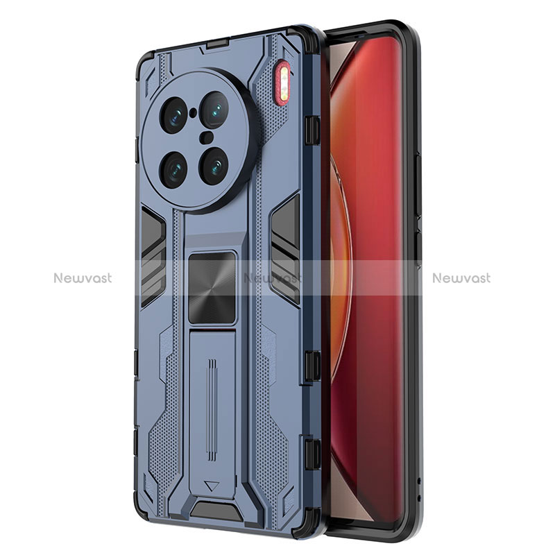 Silicone Matte Finish and Plastic Back Cover Case with Magnetic Stand KC3 for Vivo X90 Pro+ Plus 5G