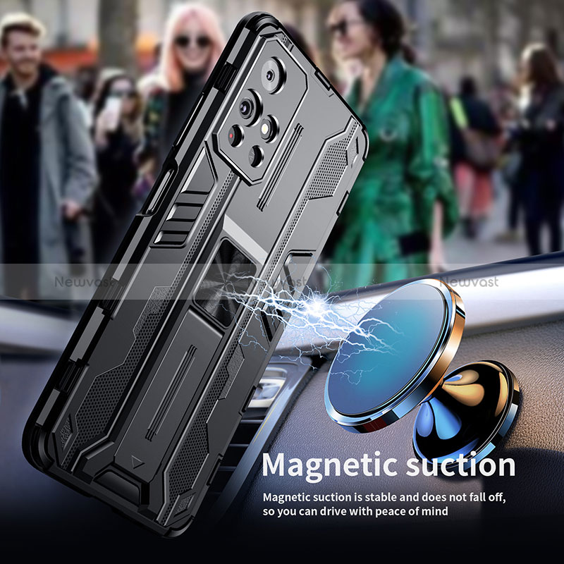 Silicone Matte Finish and Plastic Back Cover Case with Magnetic Stand KC3 for Xiaomi Poco M4 Pro 5G