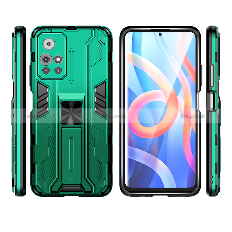 Silicone Matte Finish and Plastic Back Cover Case with Magnetic Stand KC3 for Xiaomi Redmi Note 11T 5G