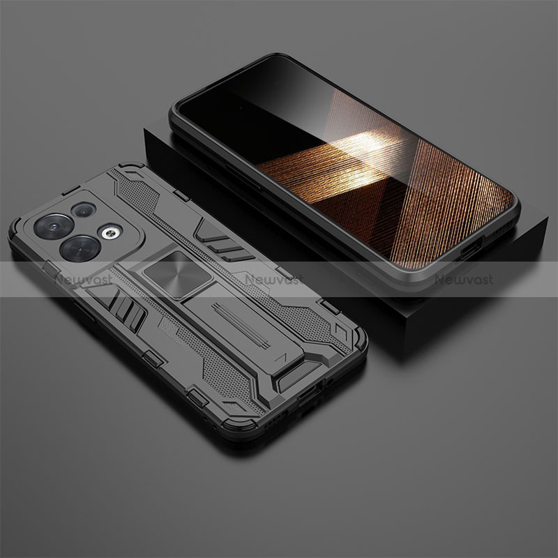 Silicone Matte Finish and Plastic Back Cover Case with Magnetic Stand KC3 for Xiaomi Redmi Note 13 5G Black