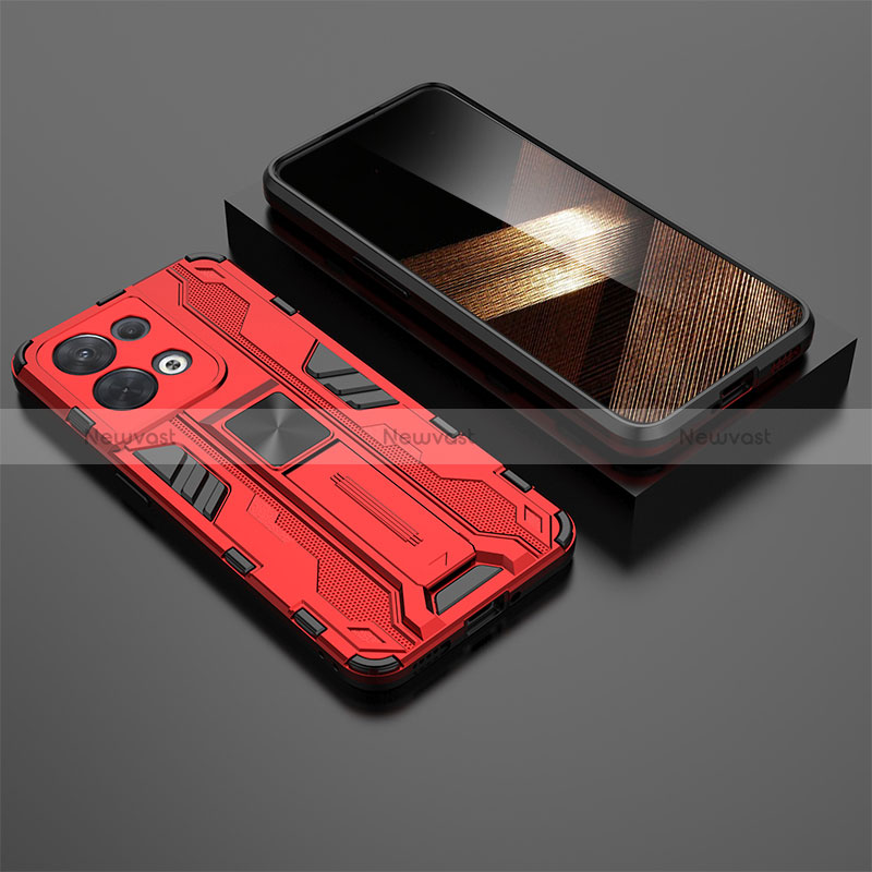 Silicone Matte Finish and Plastic Back Cover Case with Magnetic Stand KC3 for Xiaomi Redmi Note 13 Pro 5G Red