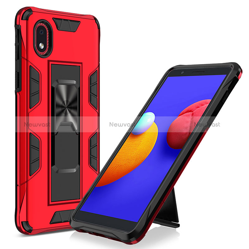 Silicone Matte Finish and Plastic Back Cover Case with Magnetic Stand MQ1 for Samsung Galaxy A01 Core Red