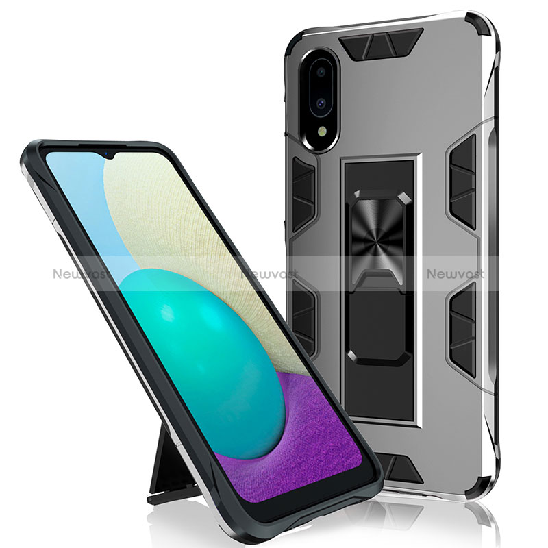 Silicone Matte Finish and Plastic Back Cover Case with Magnetic Stand MQ1 for Samsung Galaxy A02