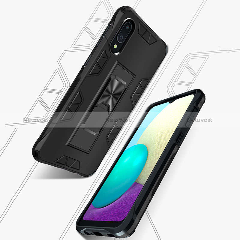 Silicone Matte Finish and Plastic Back Cover Case with Magnetic Stand MQ1 for Samsung Galaxy A02