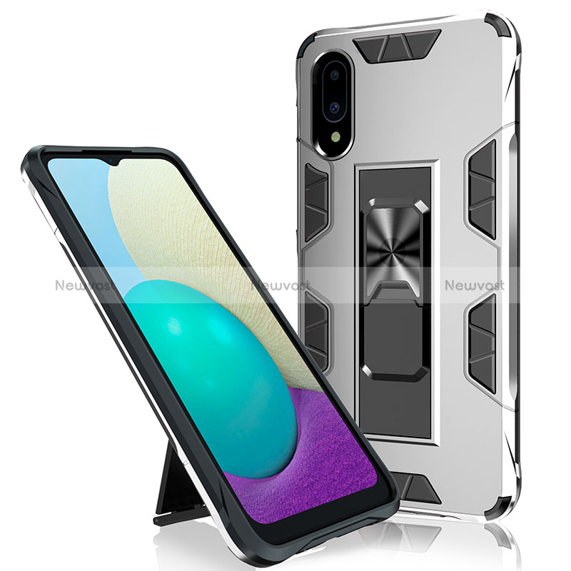 Silicone Matte Finish and Plastic Back Cover Case with Magnetic Stand MQ1 for Samsung Galaxy A02 White