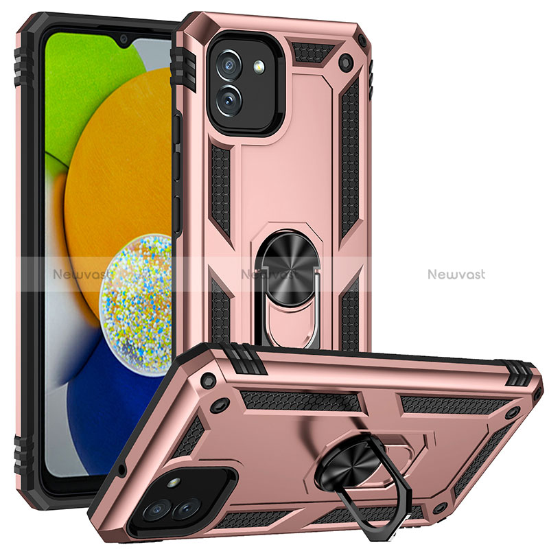 Silicone Matte Finish and Plastic Back Cover Case with Magnetic Stand MQ1 for Samsung Galaxy A03