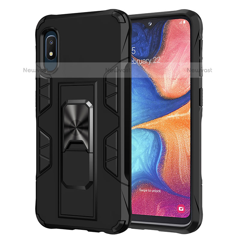 Silicone Matte Finish and Plastic Back Cover Case with Magnetic Stand MQ1 for Samsung Galaxy A10e Black