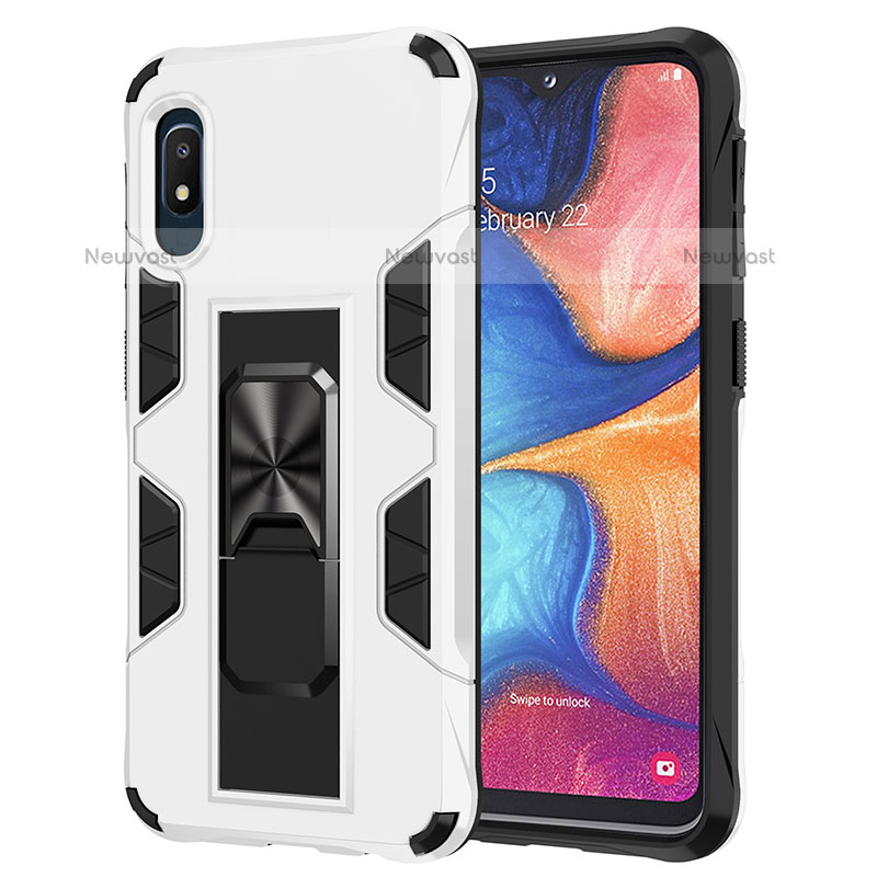 Silicone Matte Finish and Plastic Back Cover Case with Magnetic Stand MQ1 for Samsung Galaxy A10e White