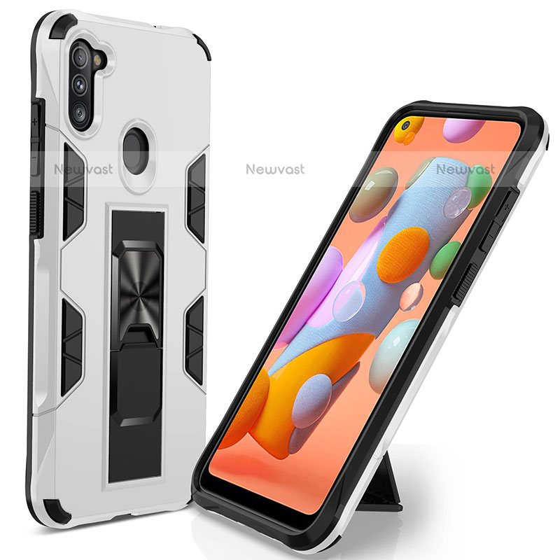 Silicone Matte Finish and Plastic Back Cover Case with Magnetic Stand MQ1 for Samsung Galaxy A11