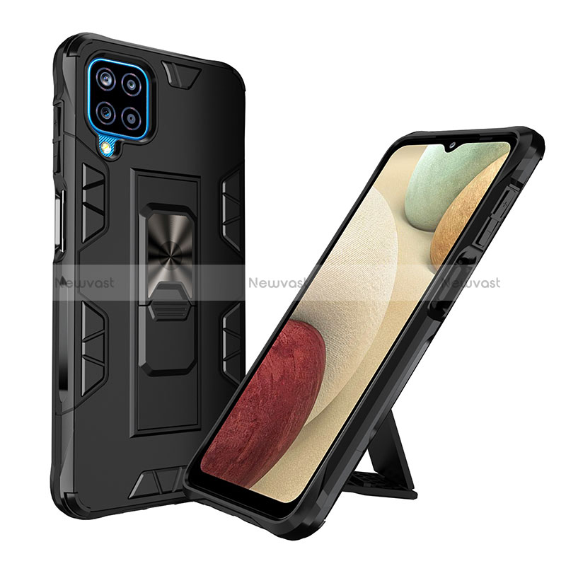 Silicone Matte Finish and Plastic Back Cover Case with Magnetic Stand MQ1 for Samsung Galaxy A12 5G Black
