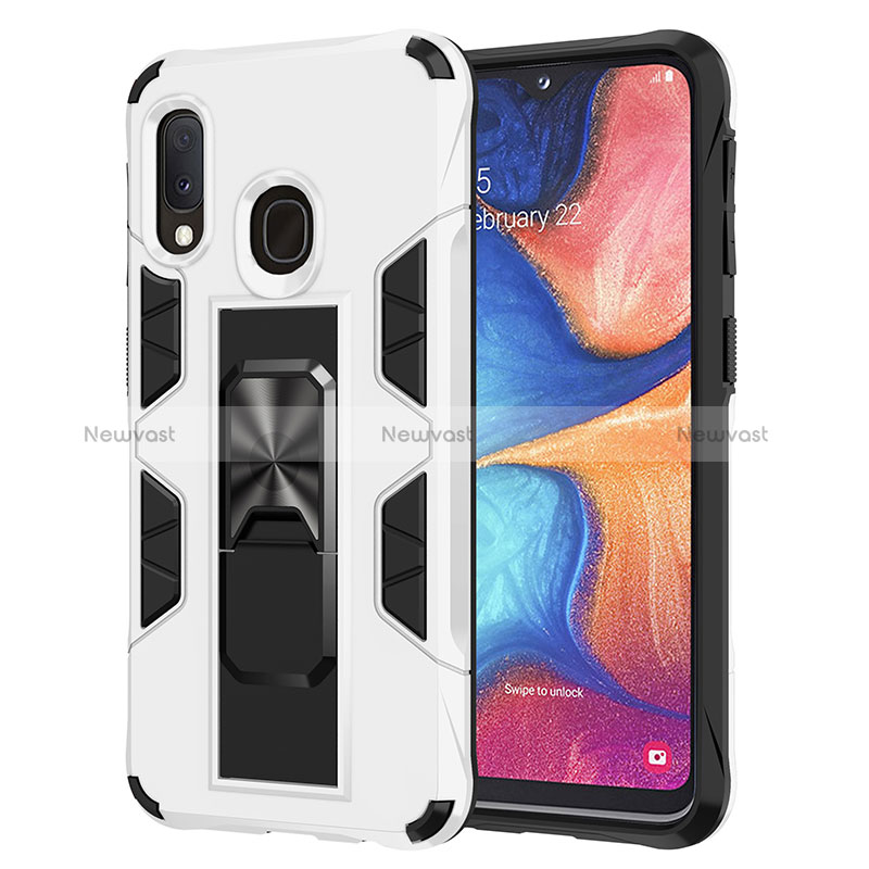 Silicone Matte Finish and Plastic Back Cover Case with Magnetic Stand MQ1 for Samsung Galaxy A20e White