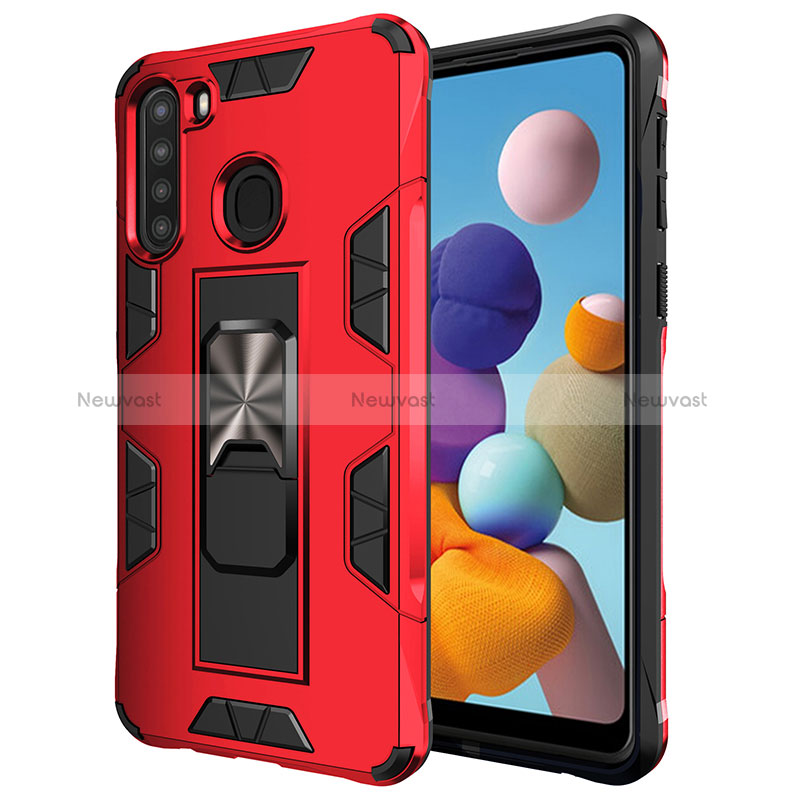 Silicone Matte Finish and Plastic Back Cover Case with Magnetic Stand MQ1 for Samsung Galaxy A21