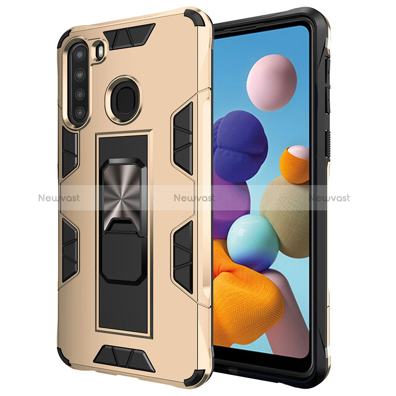 Silicone Matte Finish and Plastic Back Cover Case with Magnetic Stand MQ1 for Samsung Galaxy A21