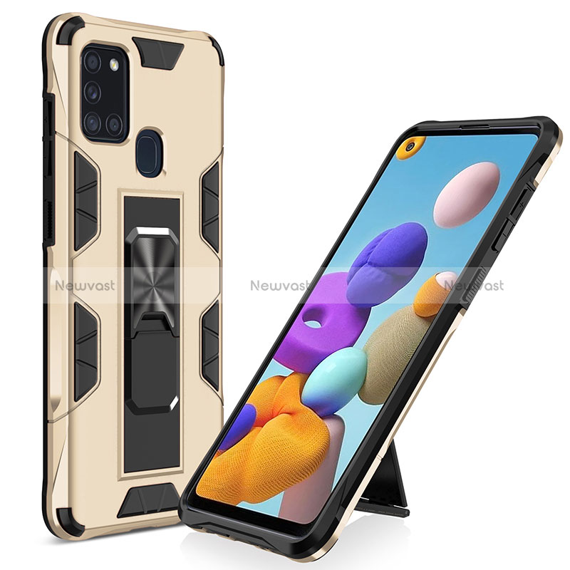 Silicone Matte Finish and Plastic Back Cover Case with Magnetic Stand MQ1 for Samsung Galaxy A21s