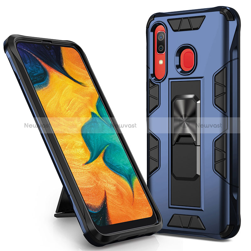 Silicone Matte Finish and Plastic Back Cover Case with Magnetic Stand MQ1 for Samsung Galaxy A30 Blue