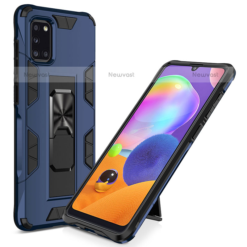 Silicone Matte Finish and Plastic Back Cover Case with Magnetic Stand MQ1 for Samsung Galaxy A31 Blue