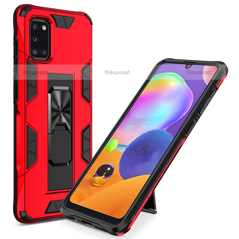 Silicone Matte Finish and Plastic Back Cover Case with Magnetic Stand MQ1 for Samsung Galaxy A31 Red