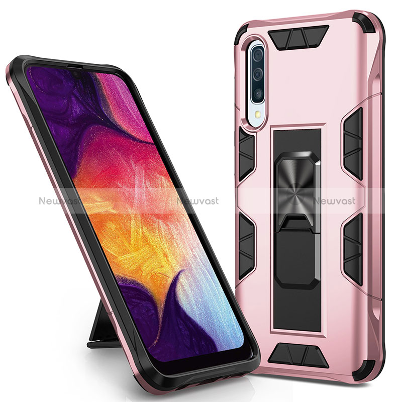 Silicone Matte Finish and Plastic Back Cover Case with Magnetic Stand MQ1 for Samsung Galaxy A50