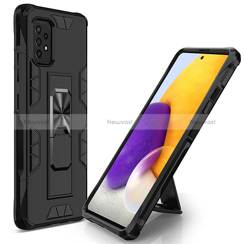 Silicone Matte Finish and Plastic Back Cover Case with Magnetic Stand MQ1 for Samsung Galaxy A52 4G Black