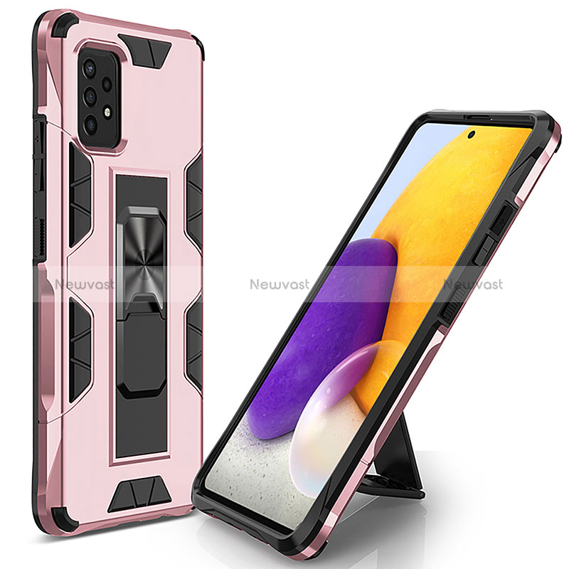 Silicone Matte Finish and Plastic Back Cover Case with Magnetic Stand MQ1 for Samsung Galaxy A52s 5G Rose Gold