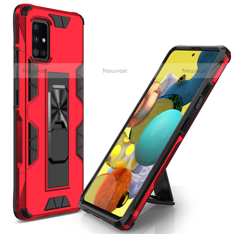 Silicone Matte Finish and Plastic Back Cover Case with Magnetic Stand MQ1 for Samsung Galaxy A71 4G A715 Red