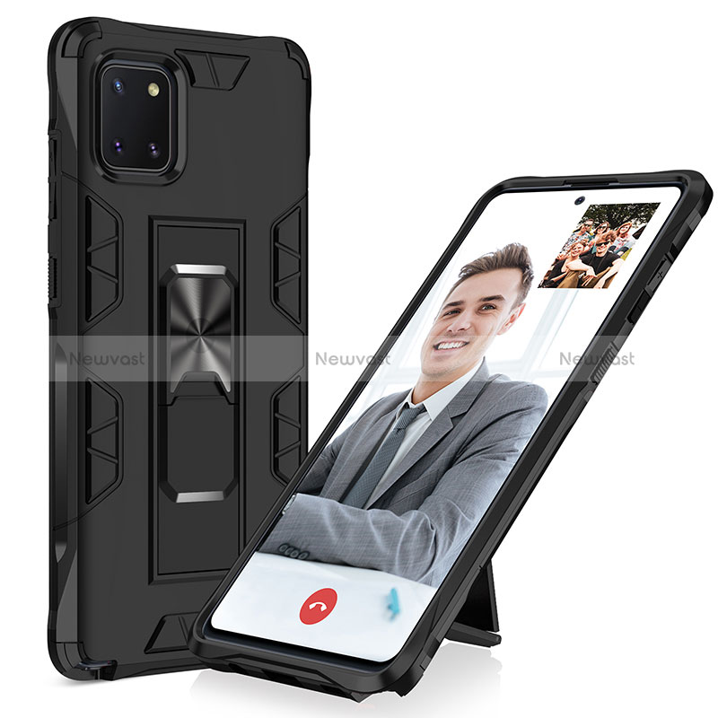 Silicone Matte Finish and Plastic Back Cover Case with Magnetic Stand MQ1 for Samsung Galaxy A81 Black