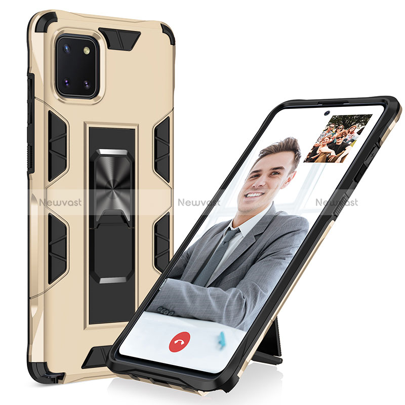 Silicone Matte Finish and Plastic Back Cover Case with Magnetic Stand MQ1 for Samsung Galaxy A81 Gold