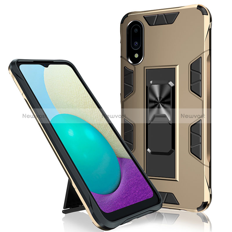 Silicone Matte Finish and Plastic Back Cover Case with Magnetic Stand MQ1 for Samsung Galaxy M02