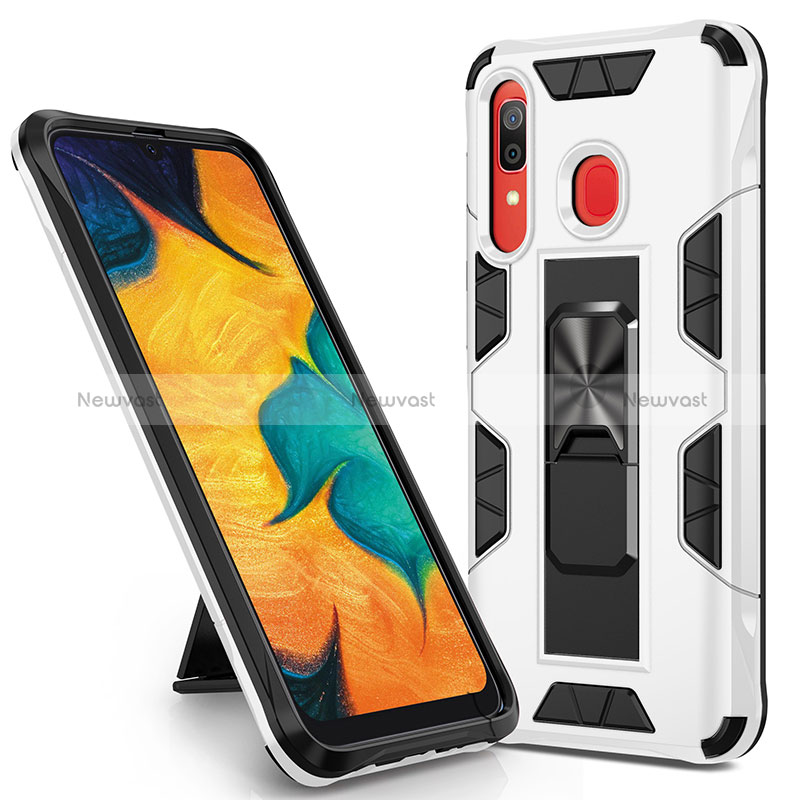 Silicone Matte Finish and Plastic Back Cover Case with Magnetic Stand MQ1 for Samsung Galaxy M10S White