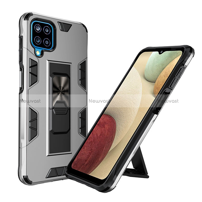 Silicone Matte Finish and Plastic Back Cover Case with Magnetic Stand MQ1 for Samsung Galaxy M12