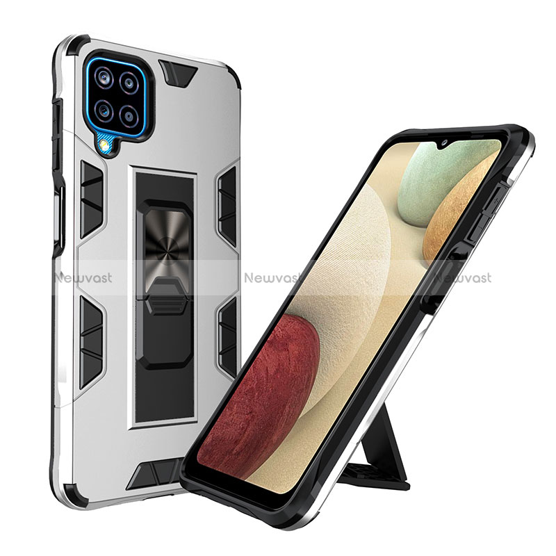 Silicone Matte Finish and Plastic Back Cover Case with Magnetic Stand MQ1 for Samsung Galaxy M12