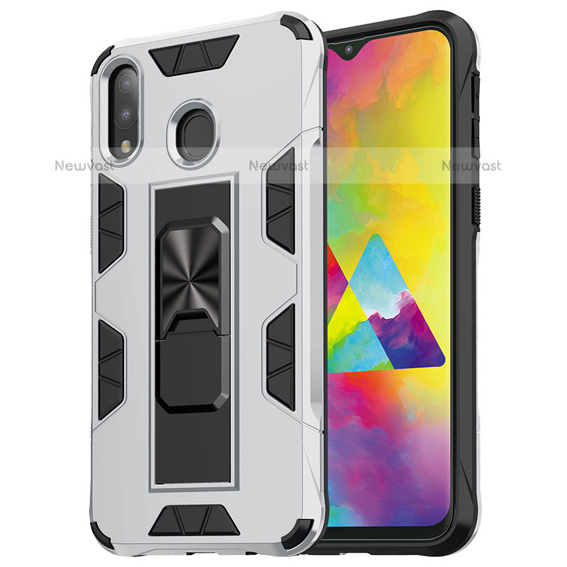 Silicone Matte Finish and Plastic Back Cover Case with Magnetic Stand MQ1 for Samsung Galaxy M20