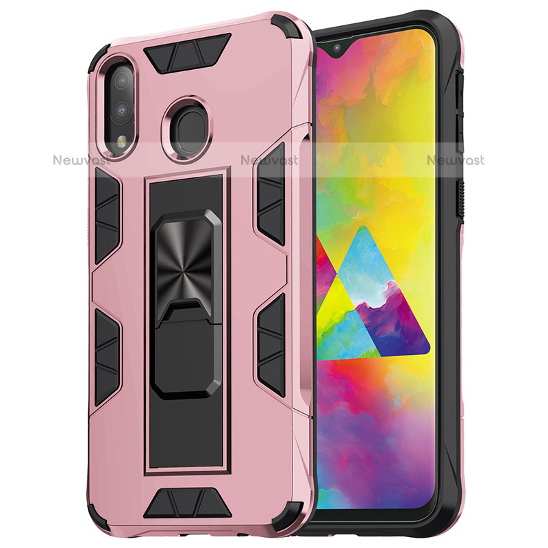 Silicone Matte Finish and Plastic Back Cover Case with Magnetic Stand MQ1 for Samsung Galaxy M20