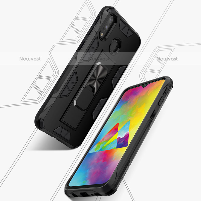 Silicone Matte Finish and Plastic Back Cover Case with Magnetic Stand MQ1 for Samsung Galaxy M20