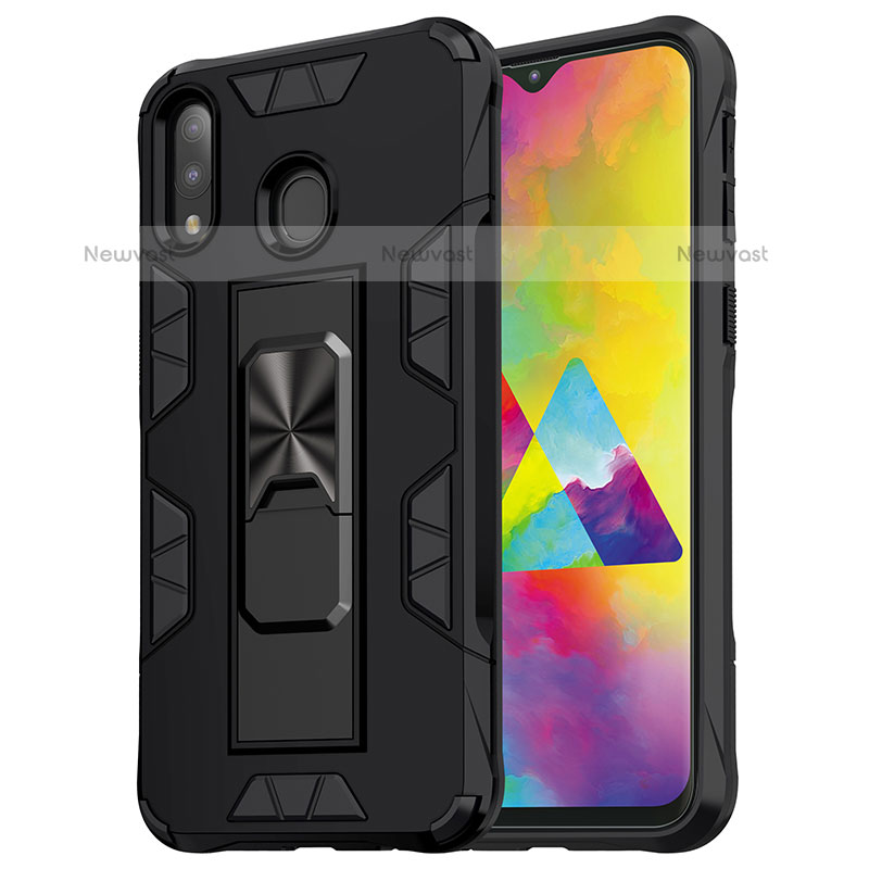 Silicone Matte Finish and Plastic Back Cover Case with Magnetic Stand MQ1 for Samsung Galaxy M20 Black