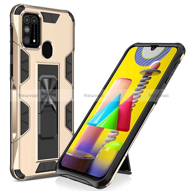 Silicone Matte Finish and Plastic Back Cover Case with Magnetic Stand MQ1 for Samsung Galaxy M21s