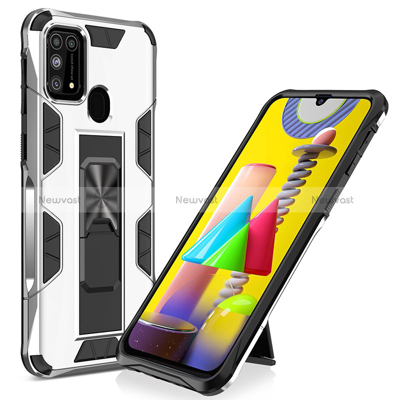 Silicone Matte Finish and Plastic Back Cover Case with Magnetic Stand MQ1 for Samsung Galaxy M21s