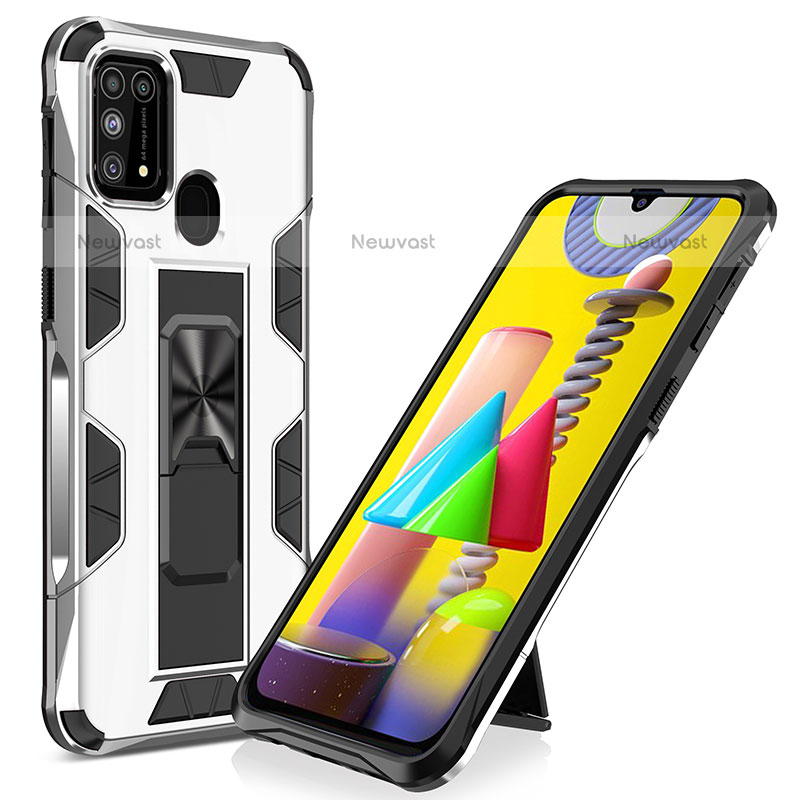 Silicone Matte Finish and Plastic Back Cover Case with Magnetic Stand MQ1 for Samsung Galaxy M31