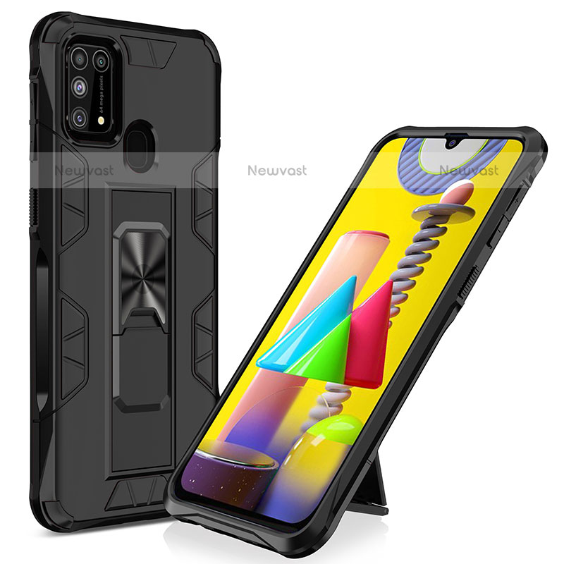 Silicone Matte Finish and Plastic Back Cover Case with Magnetic Stand MQ1 for Samsung Galaxy M31 Black