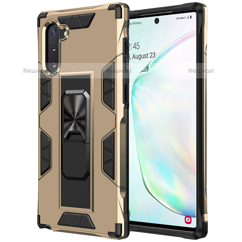 Silicone Matte Finish and Plastic Back Cover Case with Magnetic Stand MQ1 for Samsung Galaxy Note 10 5G Gold