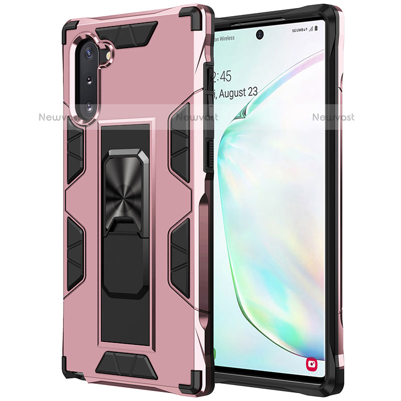 Silicone Matte Finish and Plastic Back Cover Case with Magnetic Stand MQ1 for Samsung Galaxy Note 10 5G Rose Gold