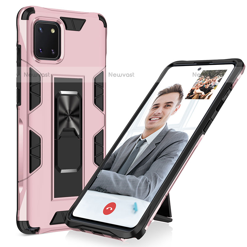 Silicone Matte Finish and Plastic Back Cover Case with Magnetic Stand MQ1 for Samsung Galaxy Note 10 Lite Rose Gold