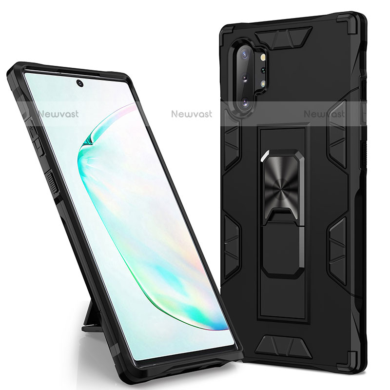 Silicone Matte Finish and Plastic Back Cover Case with Magnetic Stand MQ1 for Samsung Galaxy Note 10 Plus 5G Black