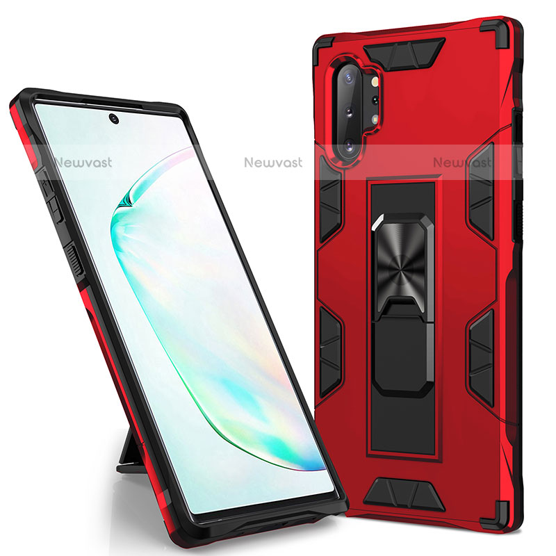 Silicone Matte Finish and Plastic Back Cover Case with Magnetic Stand MQ1 for Samsung Galaxy Note 10 Plus 5G Red