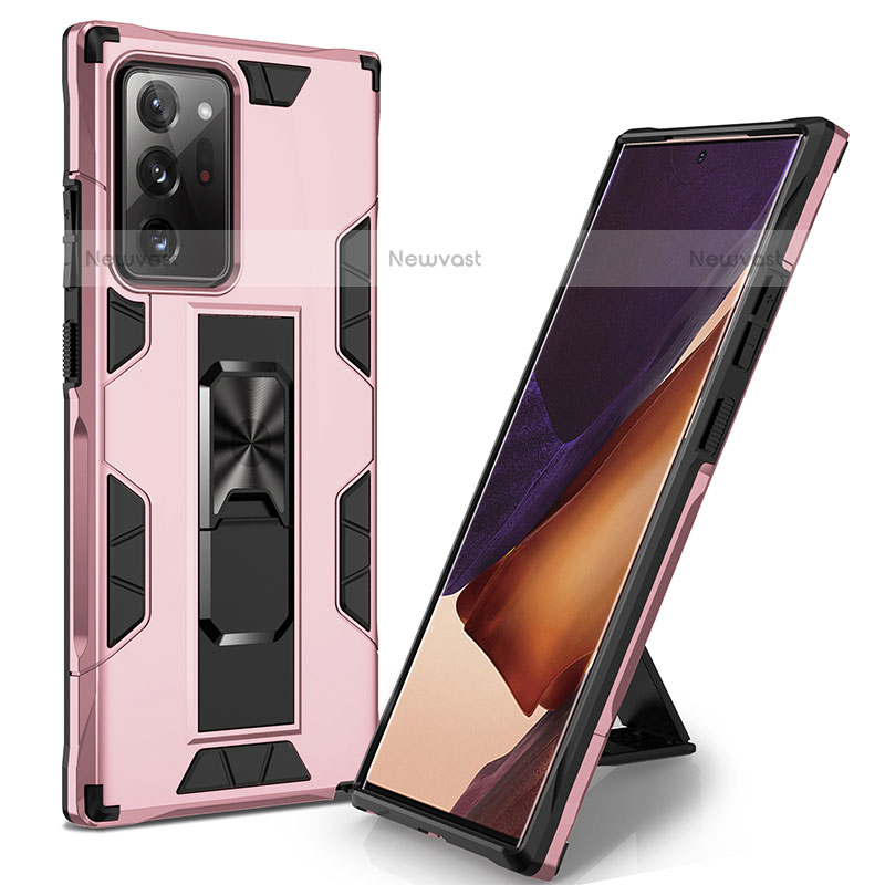 Silicone Matte Finish and Plastic Back Cover Case with Magnetic Stand MQ1 for Samsung Galaxy Note 20 Ultra 5G Rose Gold