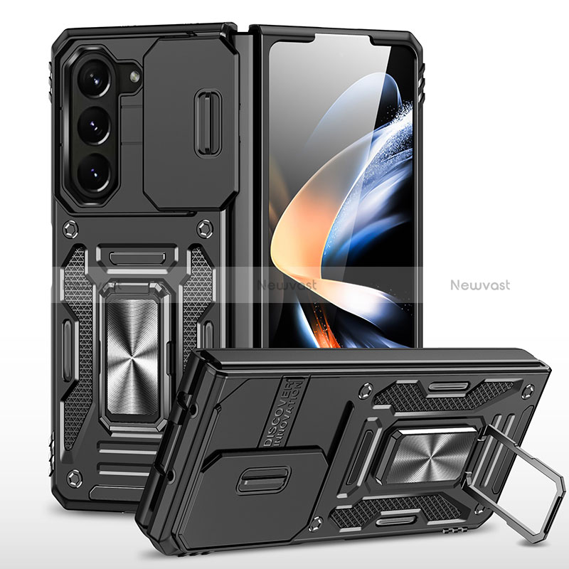 Silicone Matte Finish and Plastic Back Cover Case with Magnetic Stand MQ1 for Samsung Galaxy Z Fold5 5G